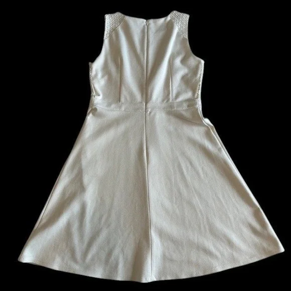 Ann Taylor Ponte Knit Crochet Dress Sleeveless Fit and Flare Cream Sz 6 - Picture 2 of 15